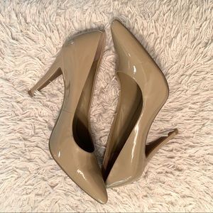 BCBG nude patent leather heels, size 7.5